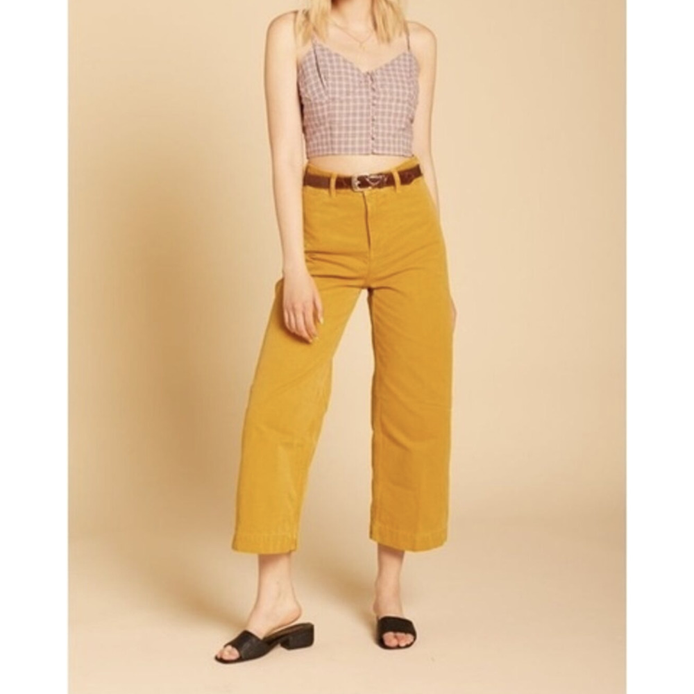 Free People We the Free Patti Mustard Yellow Wide Leg Cropped Pants Womens Sz 31